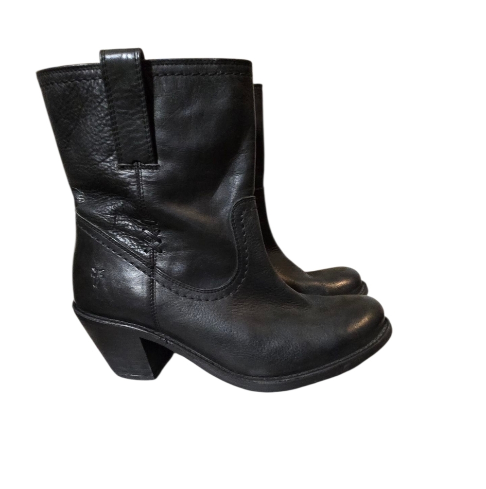 Frye Black Leather Mid-Calf Western Boots